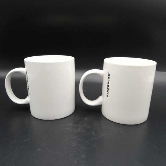 Starbucks Classic White Mug Coffee Cup Green Mermaid Logo 12 oz Pair 2016 - Picture 4 of 10